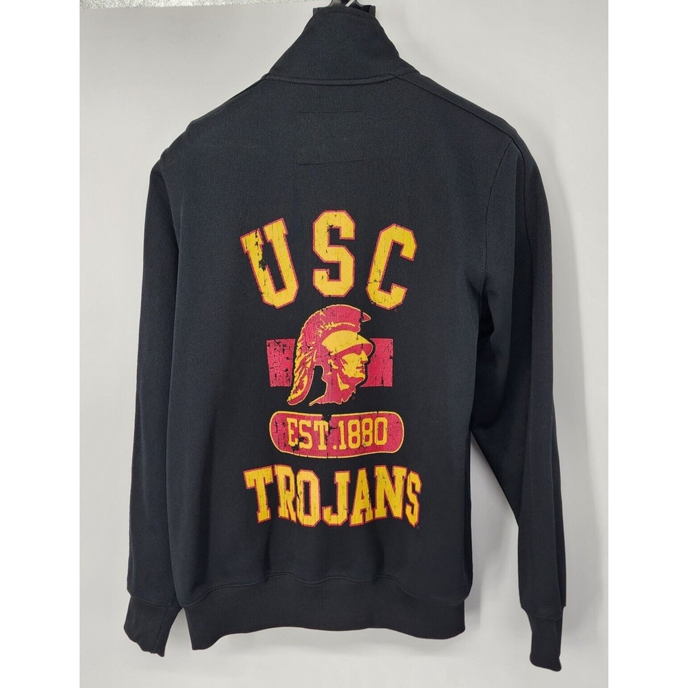 USC Trojans Mock Neck Full Zip Up Black Jacket Men's Size Small Logo on Back EUC